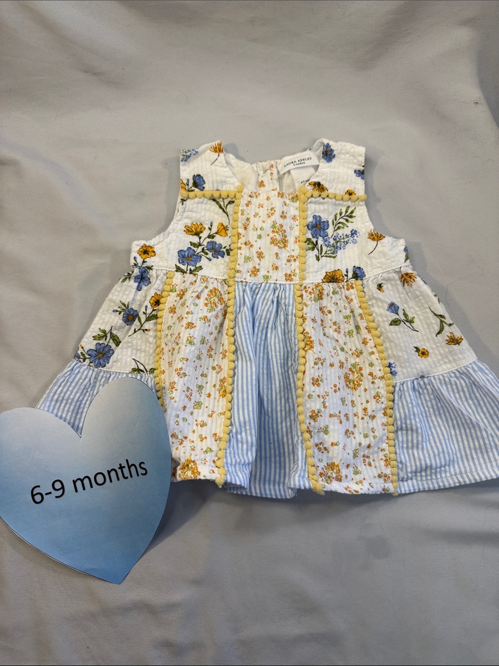 Laura Ashley White Blue Yellow Floral Baby Dress